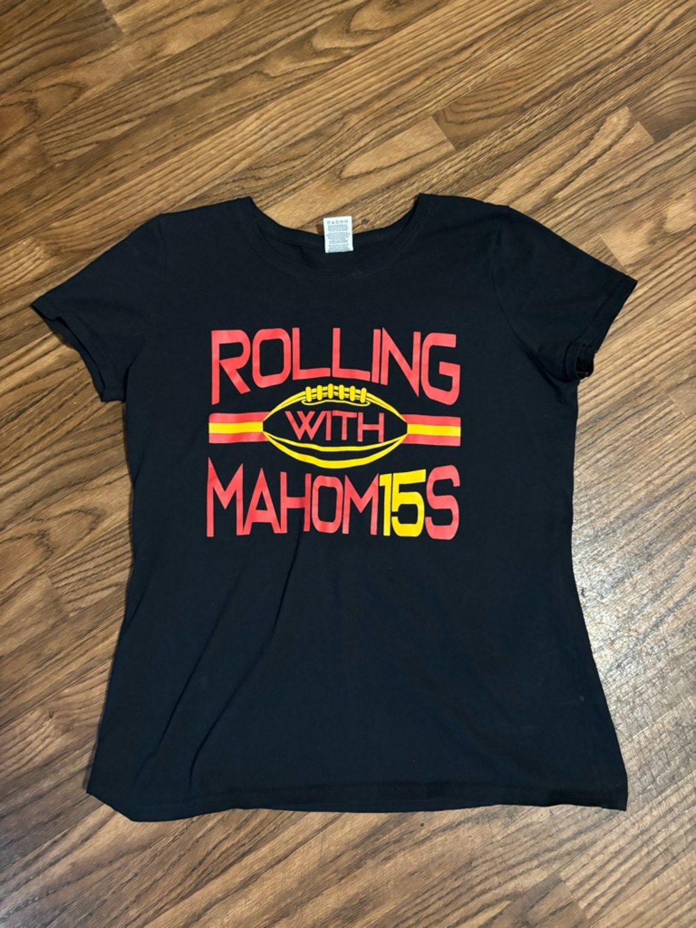 Rolling with Mahom15s Graphic Tee - Black with Red & Yellow KC Chiefs Large